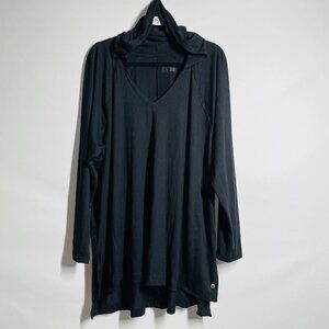 Livi Womens Black Long Sleeve Hi Low Hem Lightweight Pullover Hoodie Size 22/24